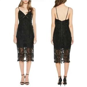 NWT Bardot Lola Black Lace Midi Slip Dress Cocktail Party Women's Size 4 | XS